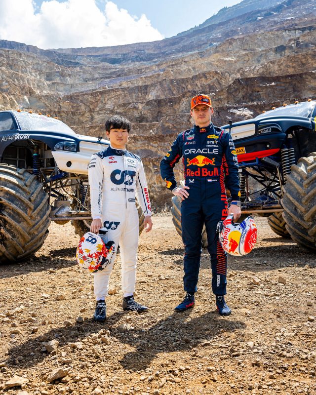 Verstappen y Tsunoda, mano a mano en Monster Trucks 1