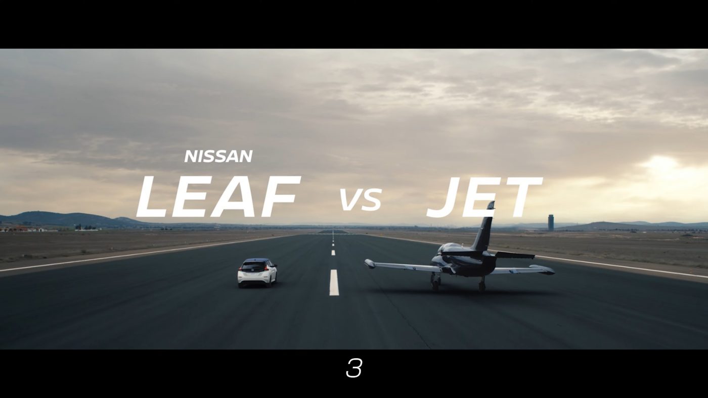 Quién gana, un Nissan Leaf o un jet 1